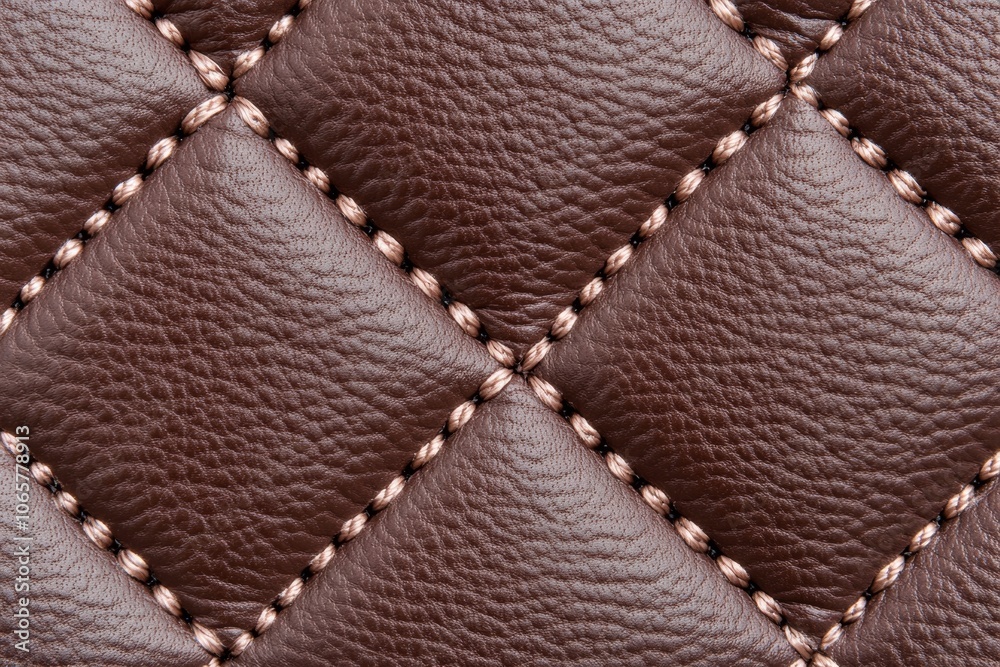 Naklejka premium Luxurious quilted leather surface in rich brown featuring detailed stitching and a soft tactile finish