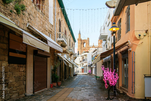 view of narrow shopping  street in the famagusta (magosa) cyprus