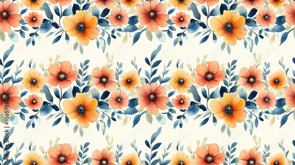 Fototapeta premium Seamless watercolor pattern of wildflower frames featuring vibrant blooms perfect for backgrounds and decorative uses
