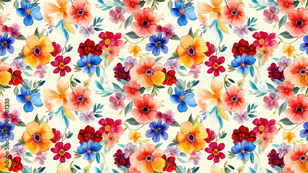 Naklejka premium Seamless pattern of watercolor flowers on a light background ideal for fabric design and home decor