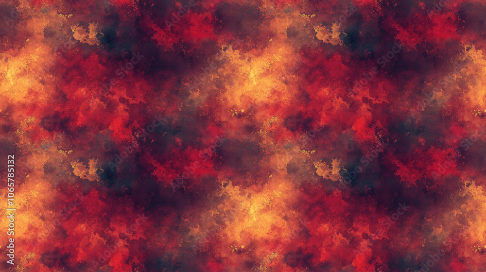Fototapeta premium Seamless abstract pattern featuring top view of blurred dark painted light red and yellow watercolor texture ideal for graphic design and wallpaper applications