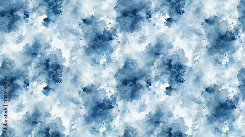 Obraz premium Seamless pattern featuring gray tie dye blue blobs and white wash textile designs ideal for fabric and wallpaper applications