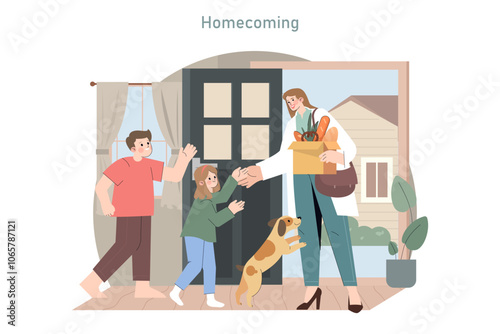 A day in the life of a medical professional. Flat Vector Illustration