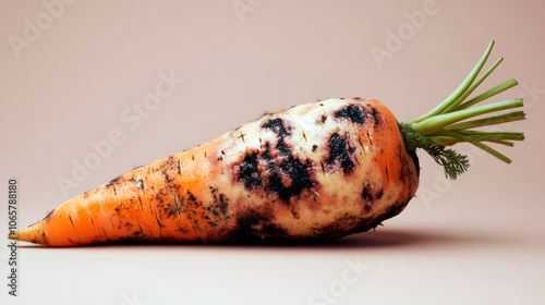 Rotten Carrot with Mold Spots on Warm Background