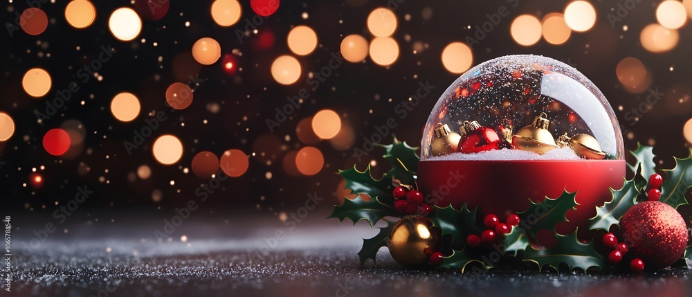 Festive Snow Globe with Golden Stars and Bells Festive Snow Globe with Golden Stars and Bells