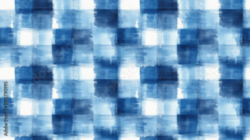Watercolor plaid pattern featuring hand painted blue strokes and stripes perfect for contemporary textile design