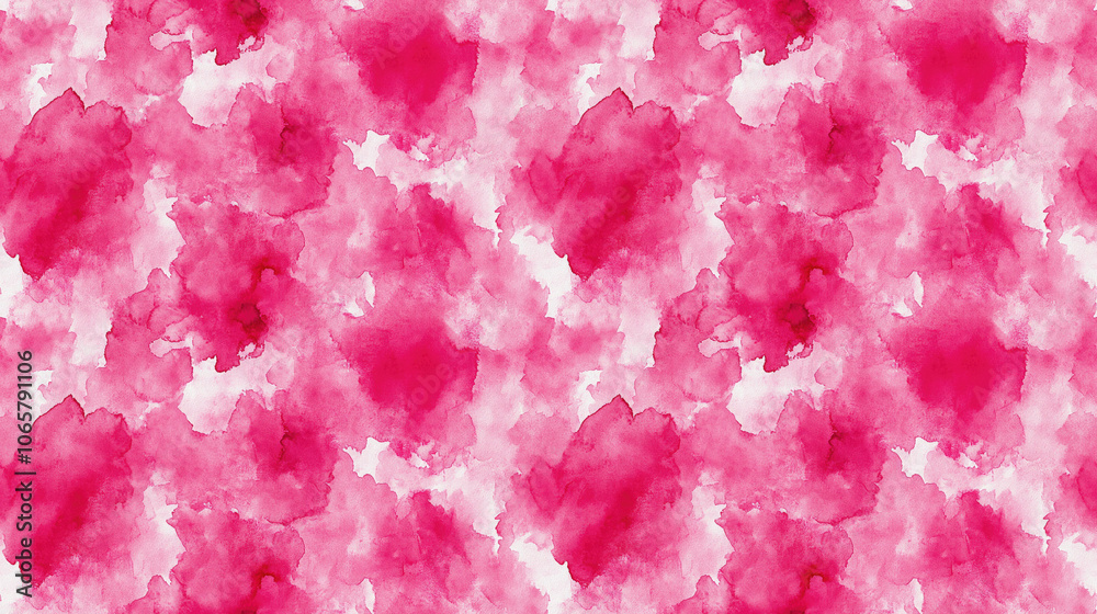 Fototapeta premium Seamless pattern of vibrant pink watercolor designs featuring modern fashion motifs and artistic tie dye textures for textile and print use