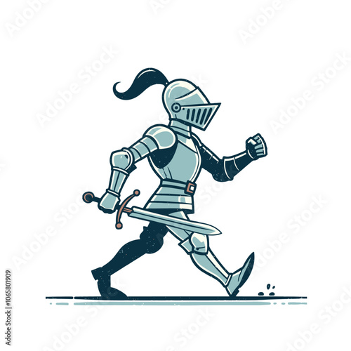 Cartoon knight character walking. Isolated vector illustration