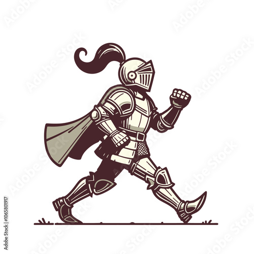 Cartoon knight character walking. Isolated vector illustration