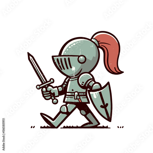 Cartoon knight character walking. Isolated vector illustration