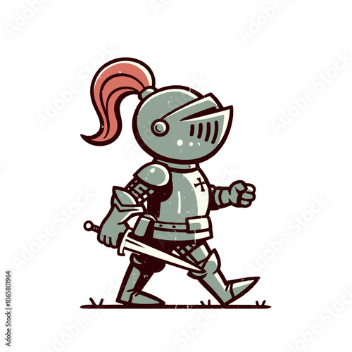 Cartoon knight character walking. Isolated vector illustration