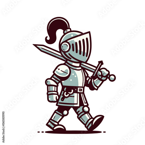 Cartoon knight character walking. Isolated vector illustration