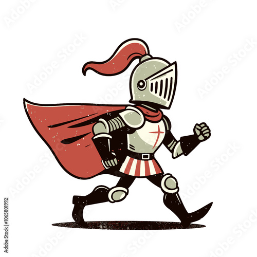 Cartoon knight character walking. Isolated vector illustration