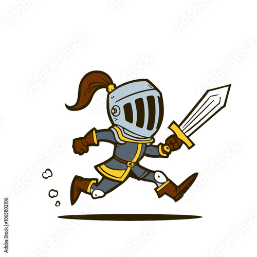 Cartoon knight character walking. Isolated vector illustration