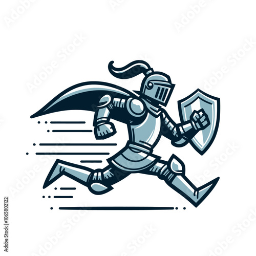 Cartoon knight character walking. Isolated vector illustration
