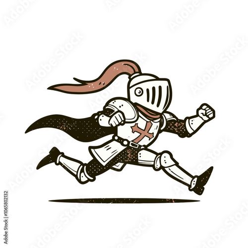 Cartoon knight character walking. Isolated vector illustration
