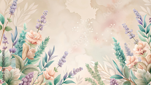 Elegant pastel floral background with roses and lavender in soft hues