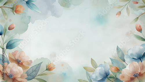 Elegant watercolor floral background with pastel flowers and leaves