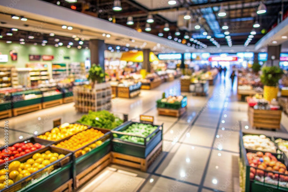 custom made wallpaper toronto digitalSupermarket. Shopping malls of the grocery store. The interior of the aisle with stalls of vegetables and fruits. Abstract blurred background.