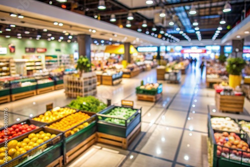 Wallpaper Mural Supermarket. Shopping malls of the grocery store. The interior of the aisle with stalls of vegetables and fruits. Abstract blurred background. Torontodigital.ca