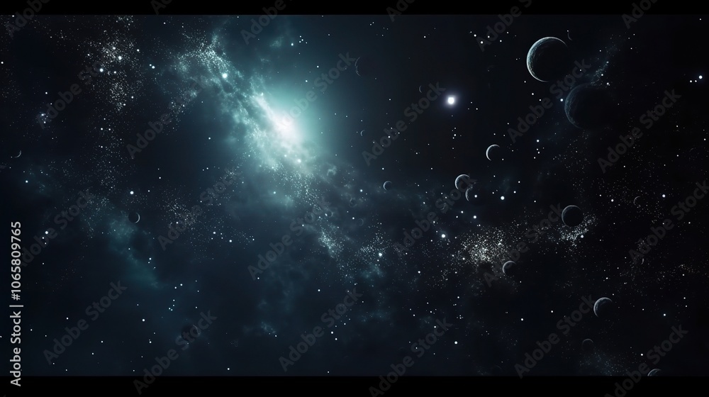 Obraz premium Vast Cosmic Nebula with Distant Planets