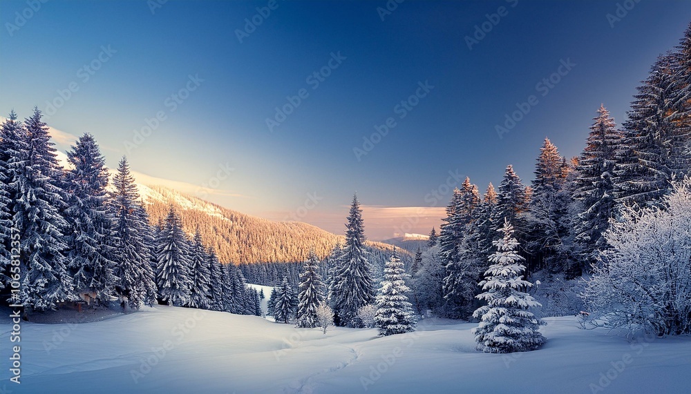 illustration of a winter christmas scene landscape for a banner or wallpaper illustration of a winter christmas scene landscape for a banner or wallpaper