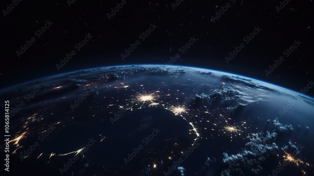 Obraz premium Earth from Space at Night with City Lights