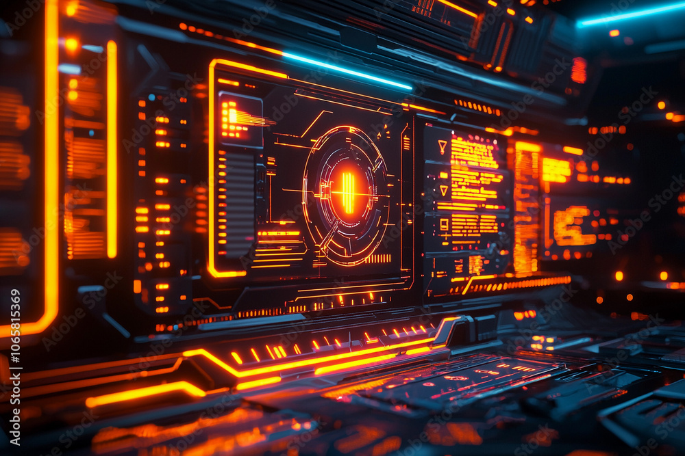 Fototapeta premium Futuristic digital control panel with glowing red and blue elements