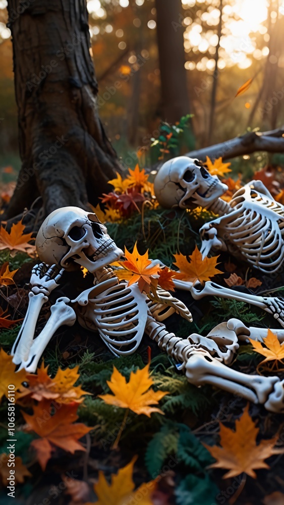 Fototapeta premium Romance in the Afterlife**:capture the theme of eternal love with a blend of romance and Halloween elements in a cinematic view. Digital Artwork series 03 