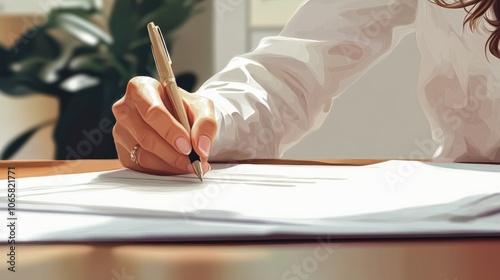 Contract-document signing. Hand signing contract simple style. Vector