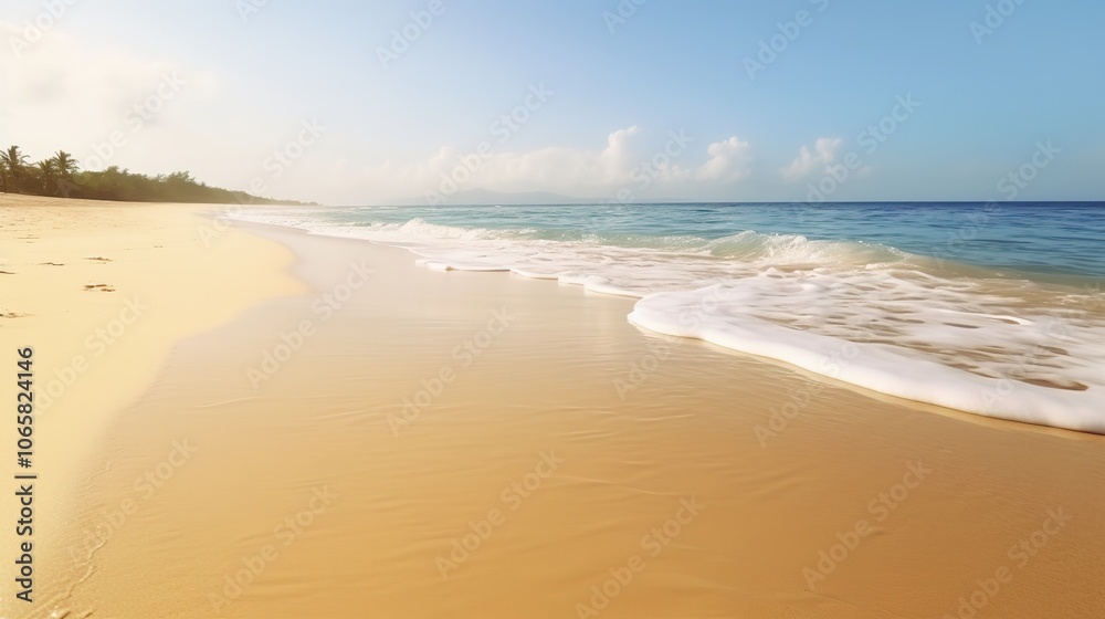 Fototapeta premium Serene Beach Landscape with Gentle Ocean Waves