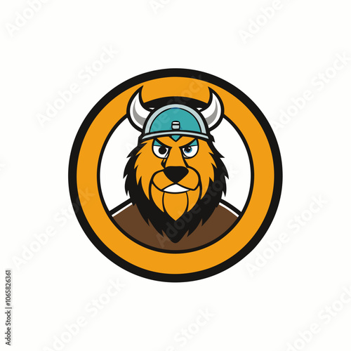 Viking Bear Mascot Logo circle on whit background