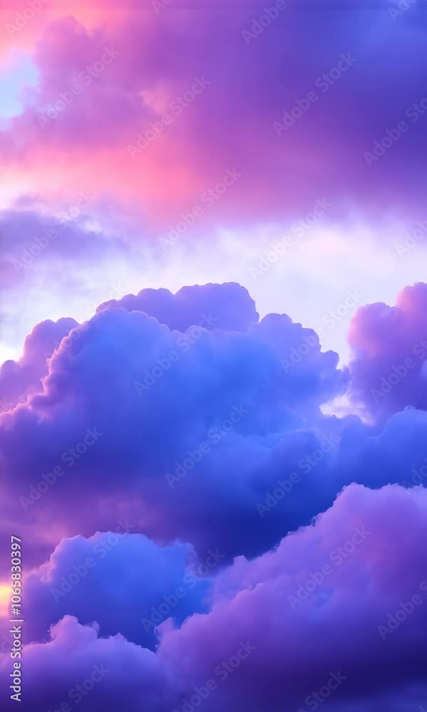 Clouds transform into a stunning palette of pink and violet hues as dusk approaches, painting the sky in an enchanting display of natures artistry.
