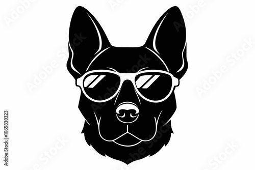 Dog head wearing sunglass silhouette, dog with glasses icon vector