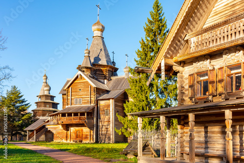 Vitoslavlitsy wooden architecture in Veliky Novgorod, Russia photo