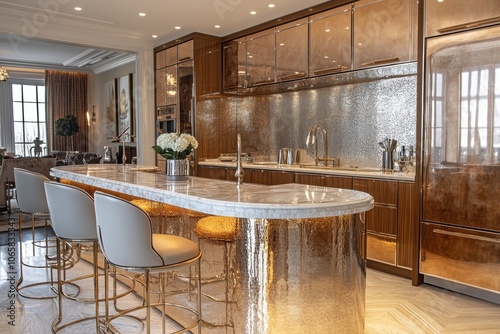 art deco bar design, elegant art deco bar featuring metallic accents, plush fabric stools, and a chic mirrored backsplash for a sophisticated touch photo