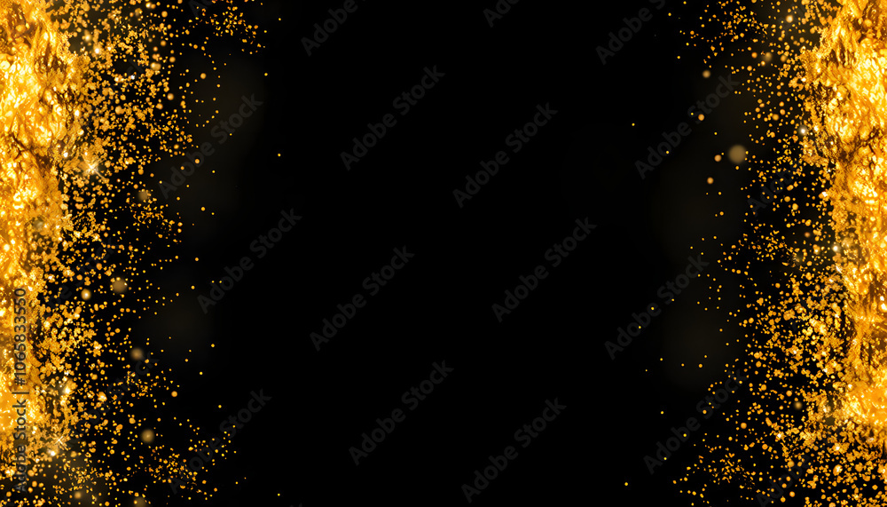 Fototapeta premium premium gold glitter, gold confetti frame. glittering gold magic dust effect isolated with white highlights, png