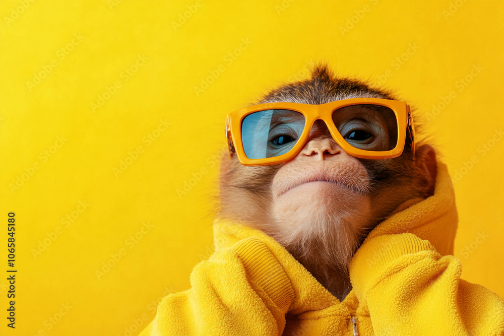 Fototapeta premium Stylish Monkey in Yellow Sunglasses