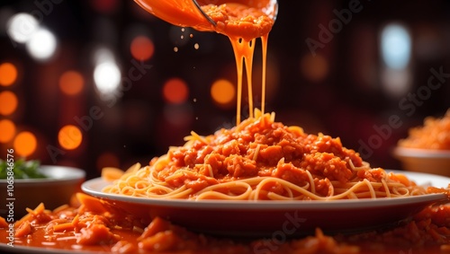 Warm Pasta with Rich Tomato and Meat Sauce, Delicious Pasta Dish with Hearty Red Sauce photo