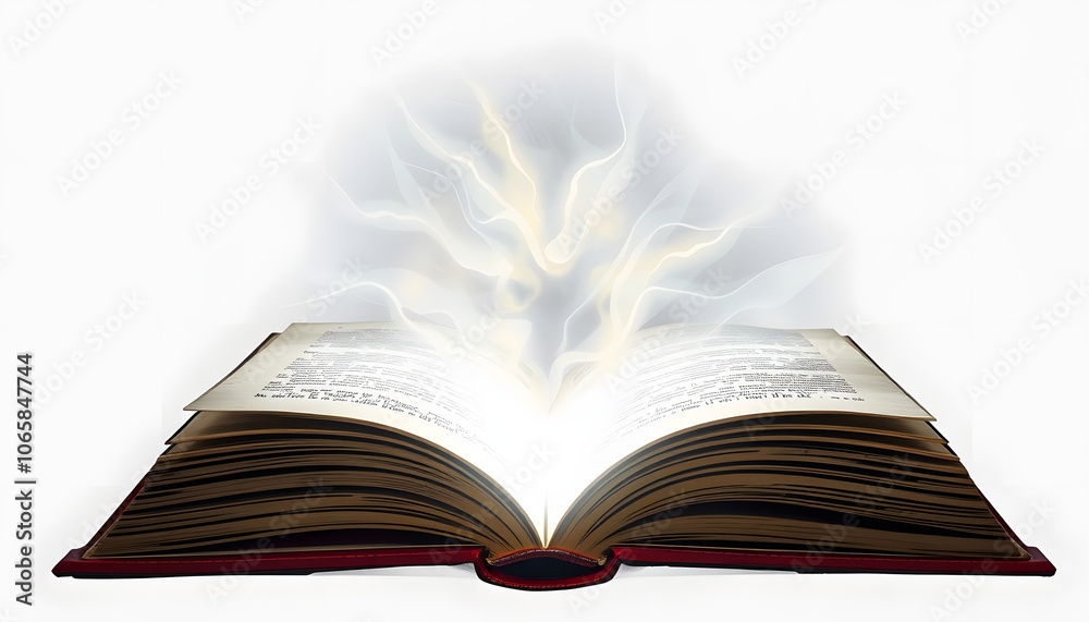 Obraz premium Open old book with magic glowing light isolated with white highlights, png
