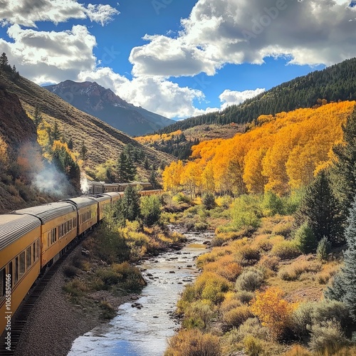 Vibrant mountain scenery on a train route. photo