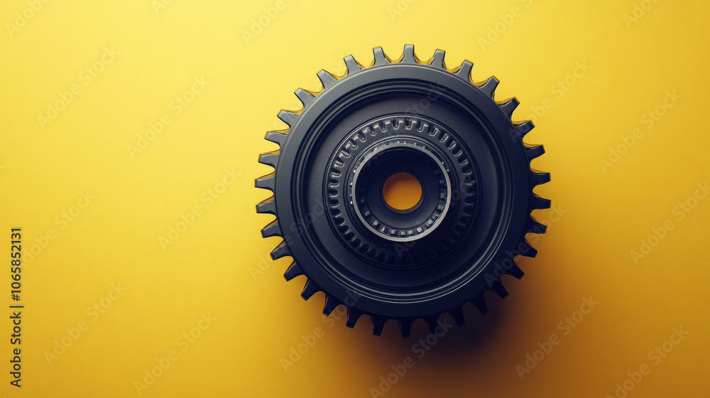 Fototapeta premium Mechanical gearbox against light yellow background for industrial design