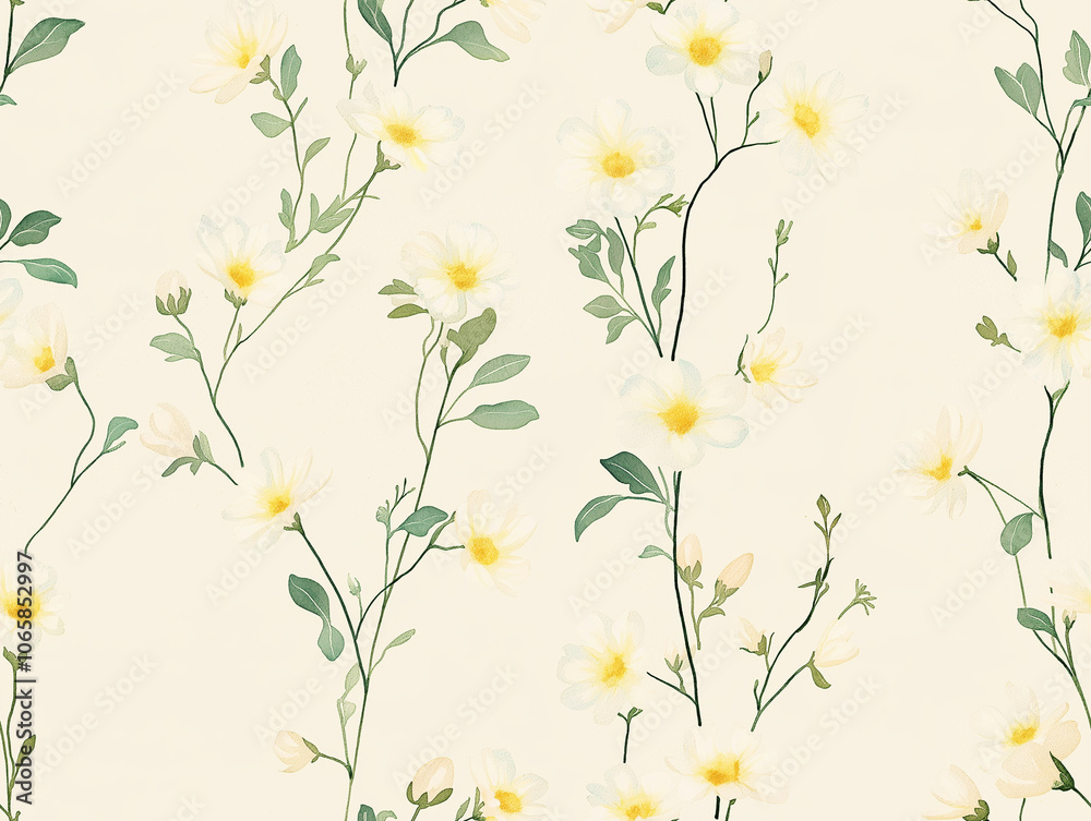 A simple pattern featuring a pastel floral design with bows on a cream background. Small yellow flowers and delicate ribbons are scattered across the wallpaper. A simple pattern featuring a pastel floral design with bows on a cream background. Small yellow flowers and delicate ribbons are scattered across the wallpaper.
