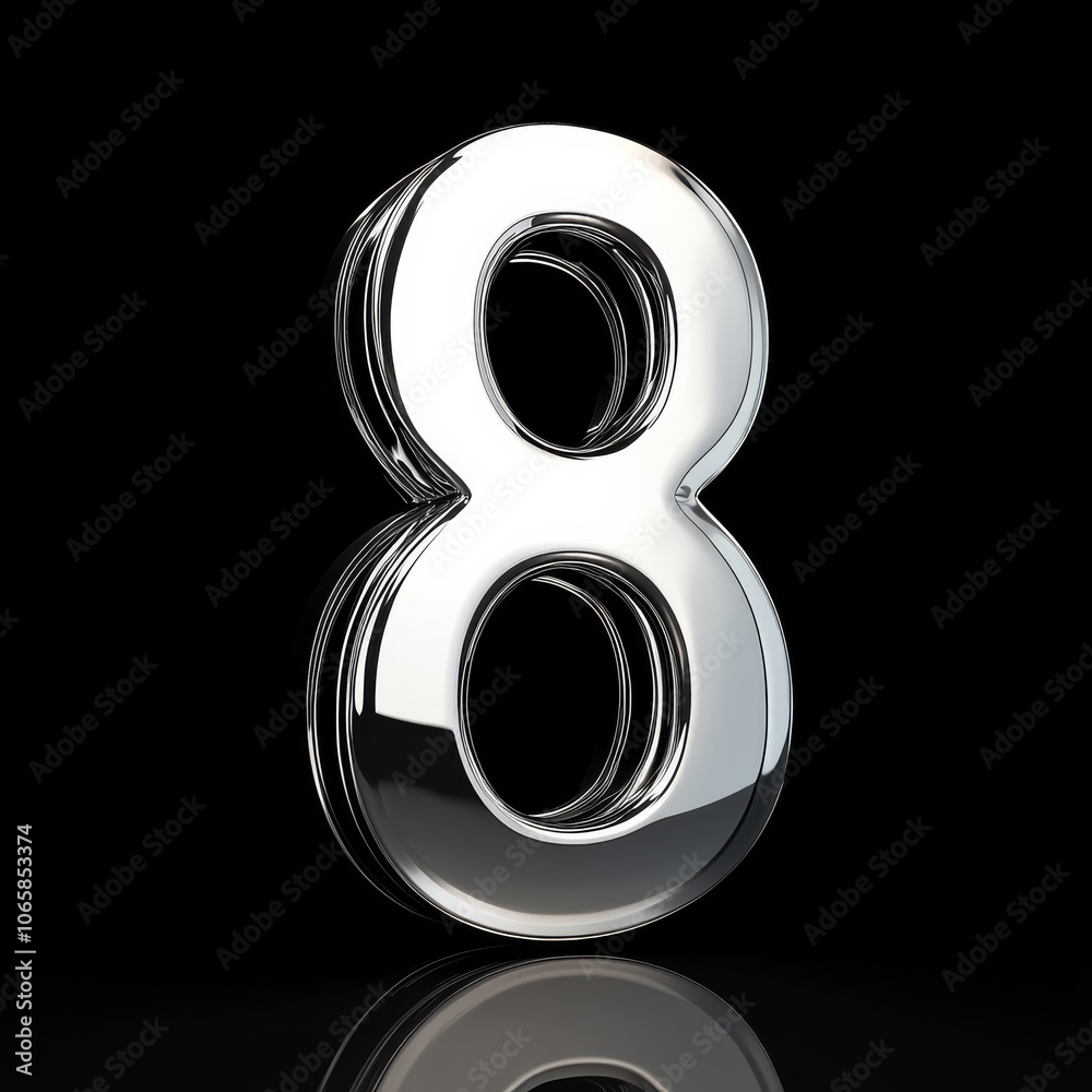 Sleek Metallic 3D Number 8: Front View Sleek Metallic 3D Number 8: Front View