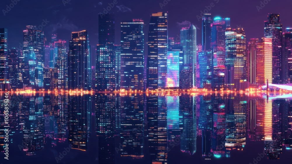 Fototapeta premium Reflective skyscrapers, business office buildings.