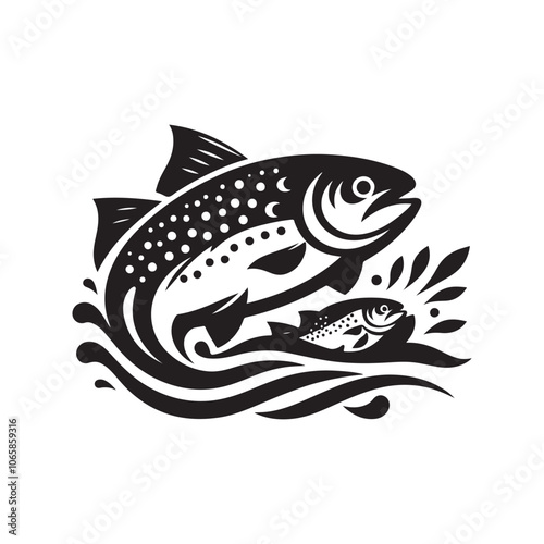 Realistic River Trout Fish Silhouette Vector Illustrations for Fishing Designs