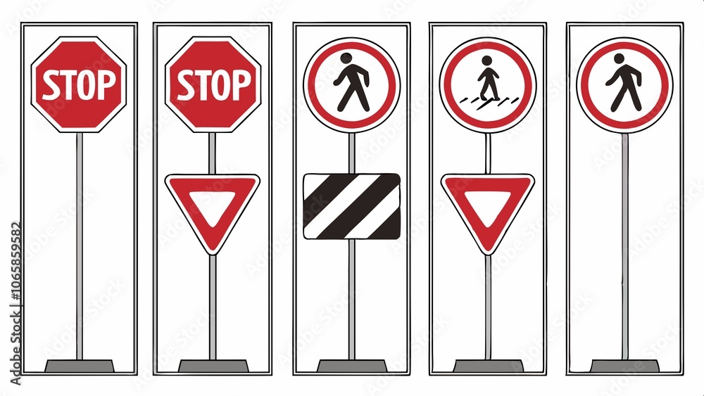 road signs isolated on white, illustration of a road signs, road signs ...
