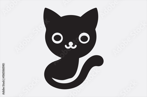 A cute sitting cat with a curved tail and large.