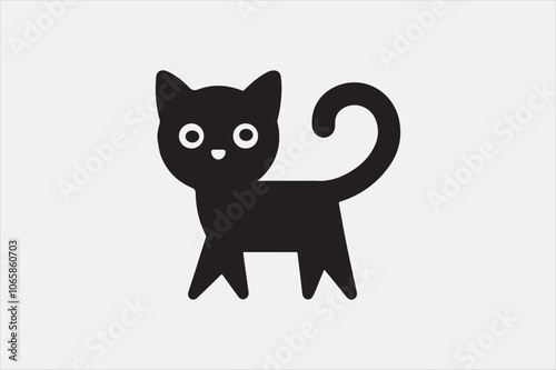 A cute sitting cat with a curved tail and large.