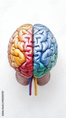 Exploring the intricacies of the human brain a colorful representation of cognitive functions and hemispheric specialization photo